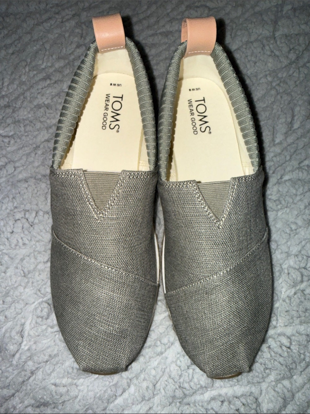 TOMS Slip-On Canvas Shoes in Grey with Pink Heel Loop